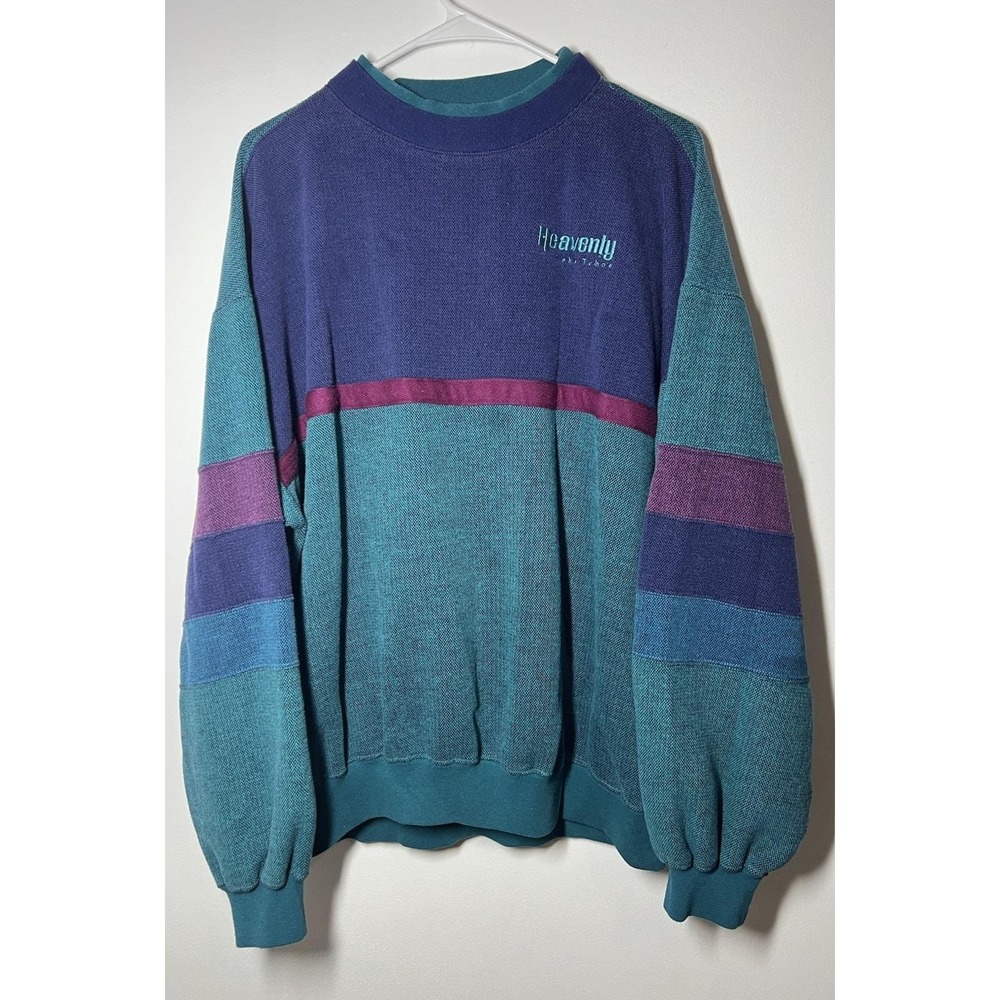 Vintage 90s Heavenly Lake Tahoe Ski Resort Fleece Lined Color Block Crew Neck XL